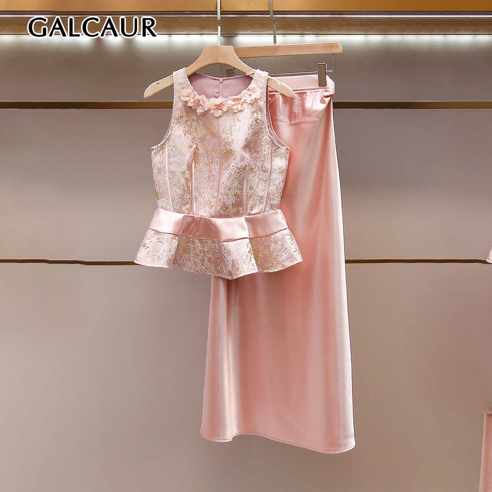 Midi Skirt Floral - GALCAUR Solid Spliced Floral Slimming Two