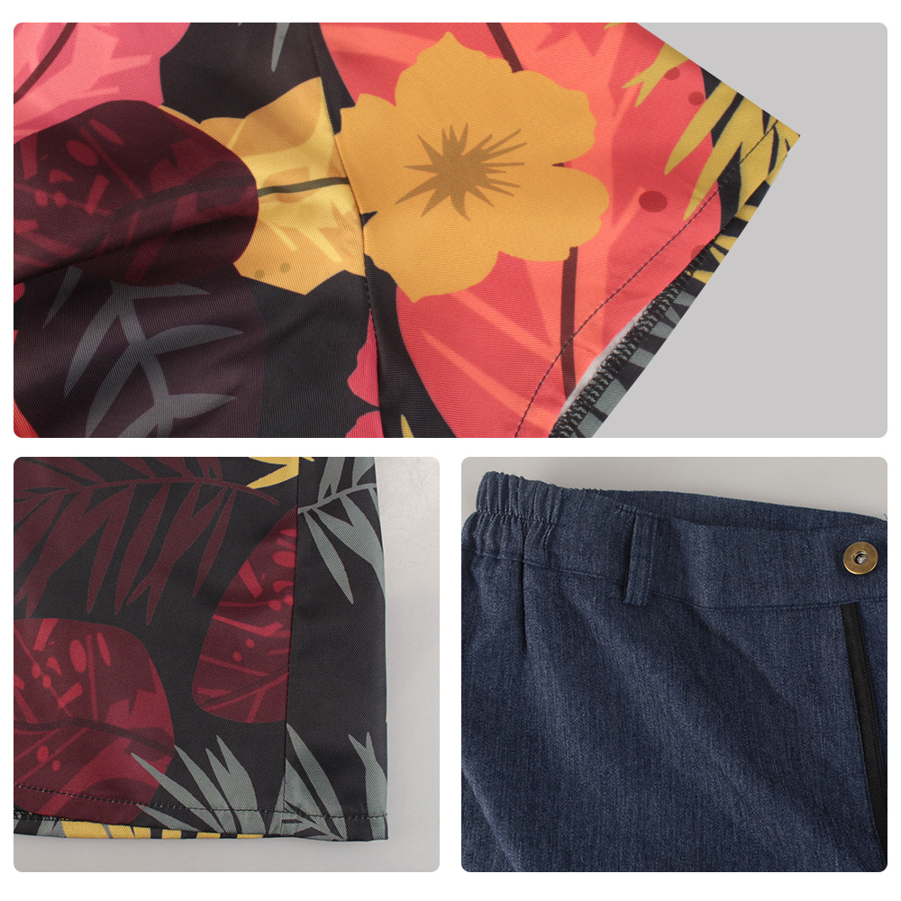 Men's Tropical Floral Shirt &  - Shorts Denim Frayed 评论和价格