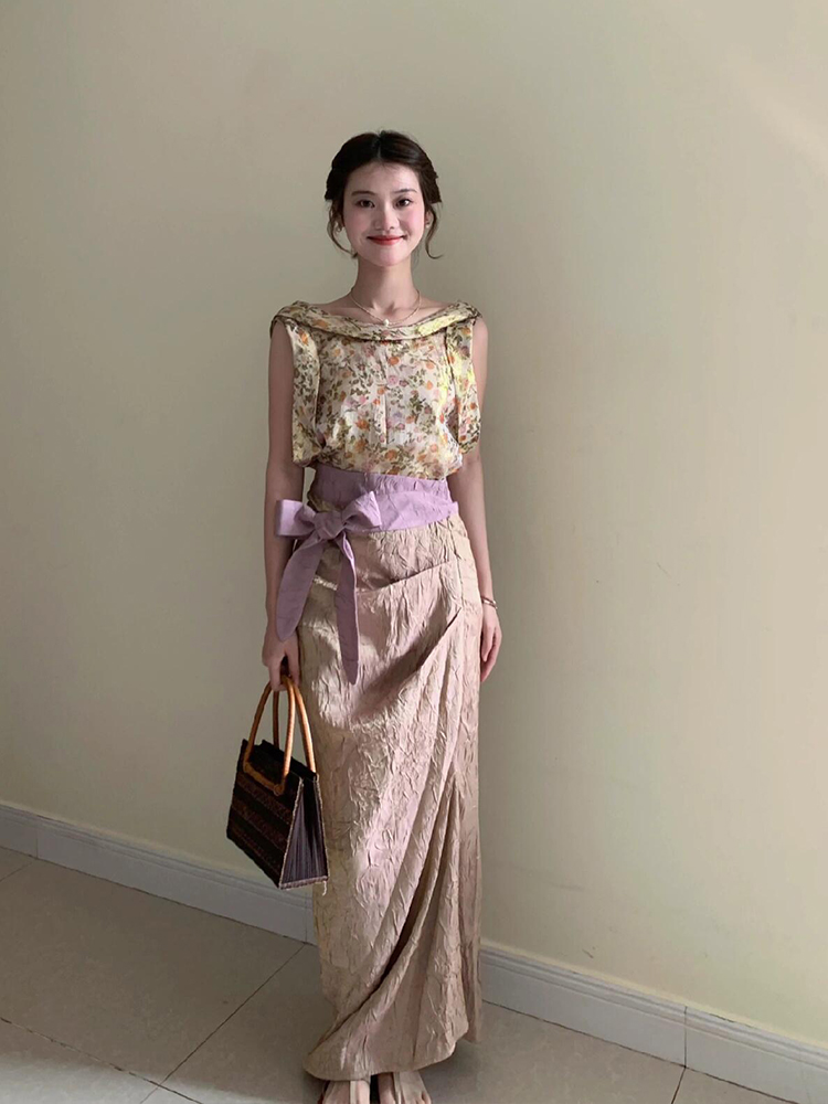 XZY Vintage Floral Sleeveless  - Midi Skirt Floral 评论和价格