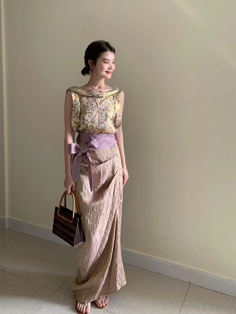 XZY Vintage Floral Sleeveless  - Midi Skirt Floral 评论和价格