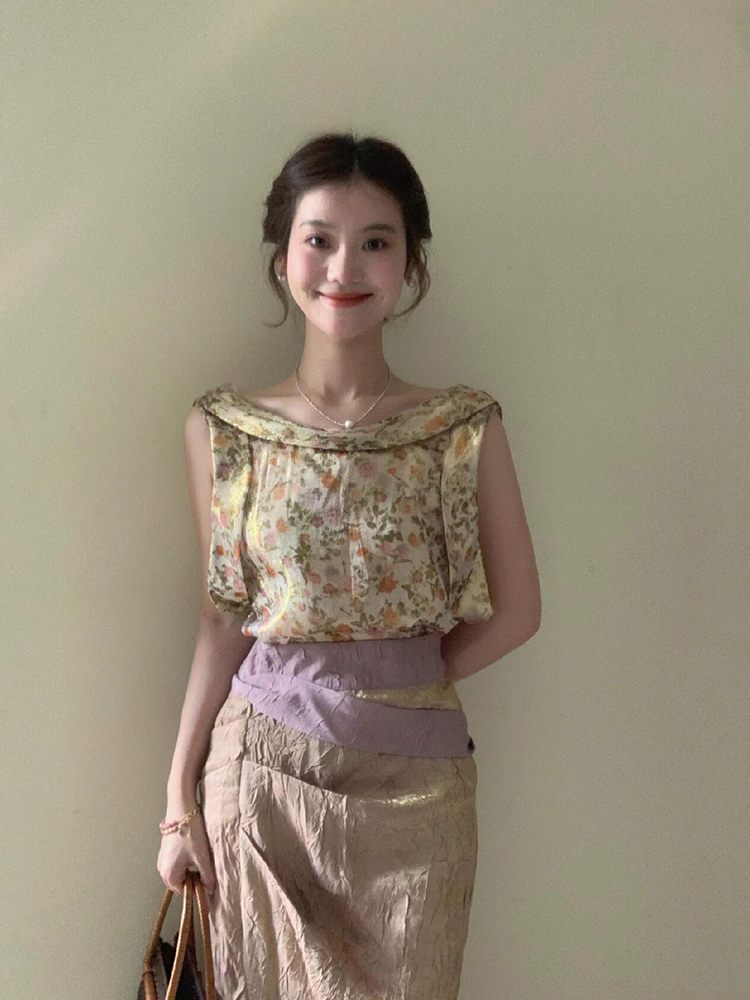 XZY Vintage Floral Sleeveless  - Midi Skirt Floral 评论和价格