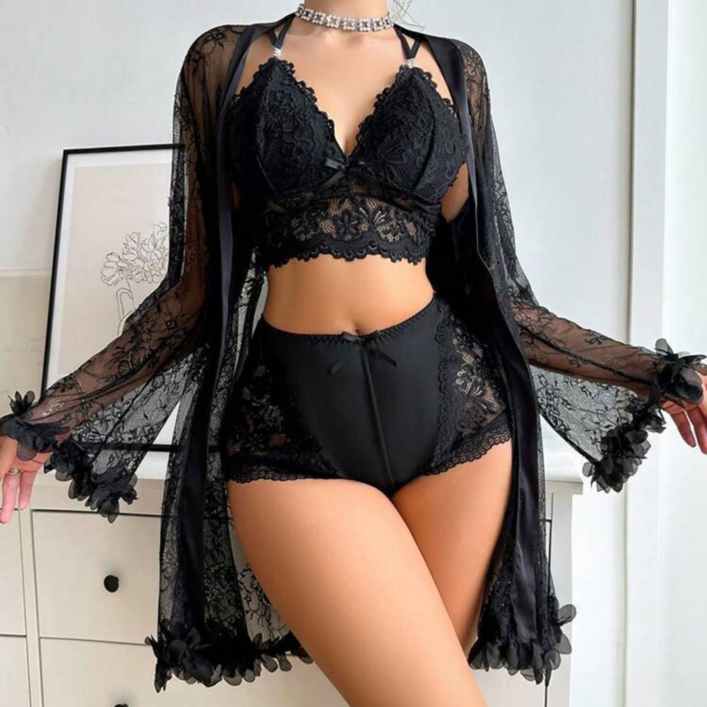 Sexy Sleepwear Set Floral Lace - Kimono Sheer Floral 评论和价格