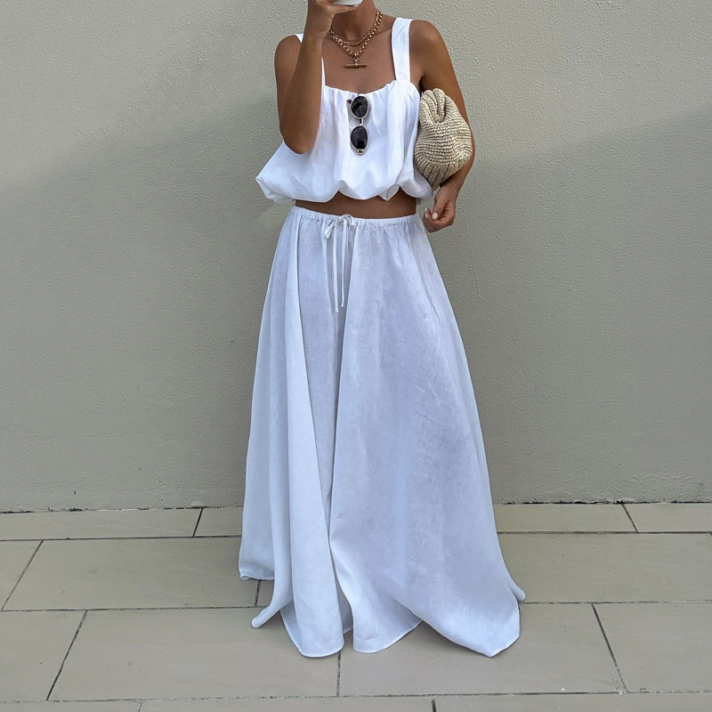 Women Elegant Sleeveless Solid - Linen Pant Wide 评论和价格