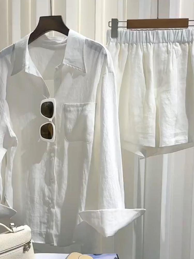 Summer Women's Linen Shirt Set - Linen Pant Wide 评论和价格