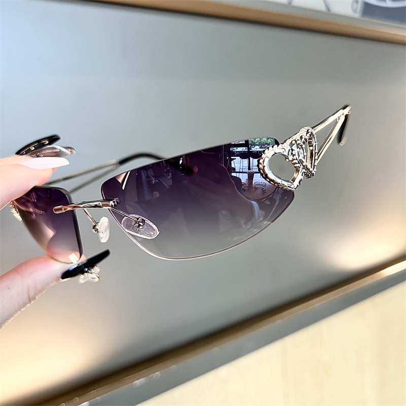 New Oval Cat Eye Frameless Mer - Sunglasses Cat Eye 评论和价格