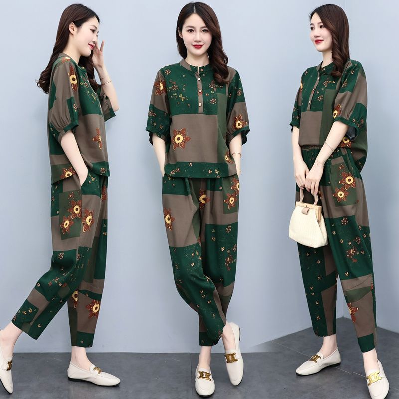 Middle Aged Mother Summer Suit - Linen Pant Wide 评论和价格