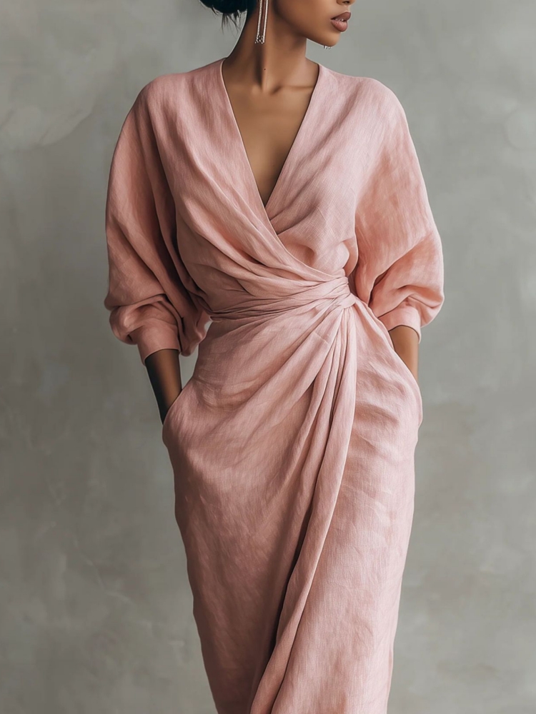 Women Linen Blend Wrap Maxi Dr - Linen Dress Wrap 评论和价格
