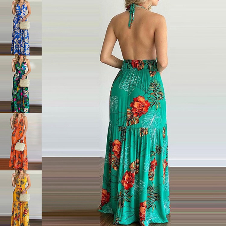 Floral Maxi Dress Long Backles - Maxi Dress Halter 评论和价格
