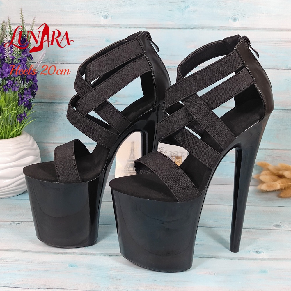 Womens 20cm/8Inch Black Strapp - Sandal Strappy Heeled 评论和价格