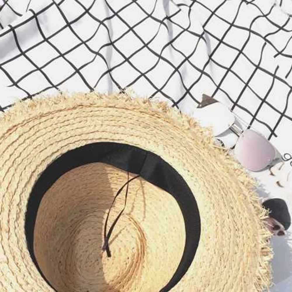 New Wide Brim Raffia Sun Hat f - Hat Floppy Wide 评论和价格