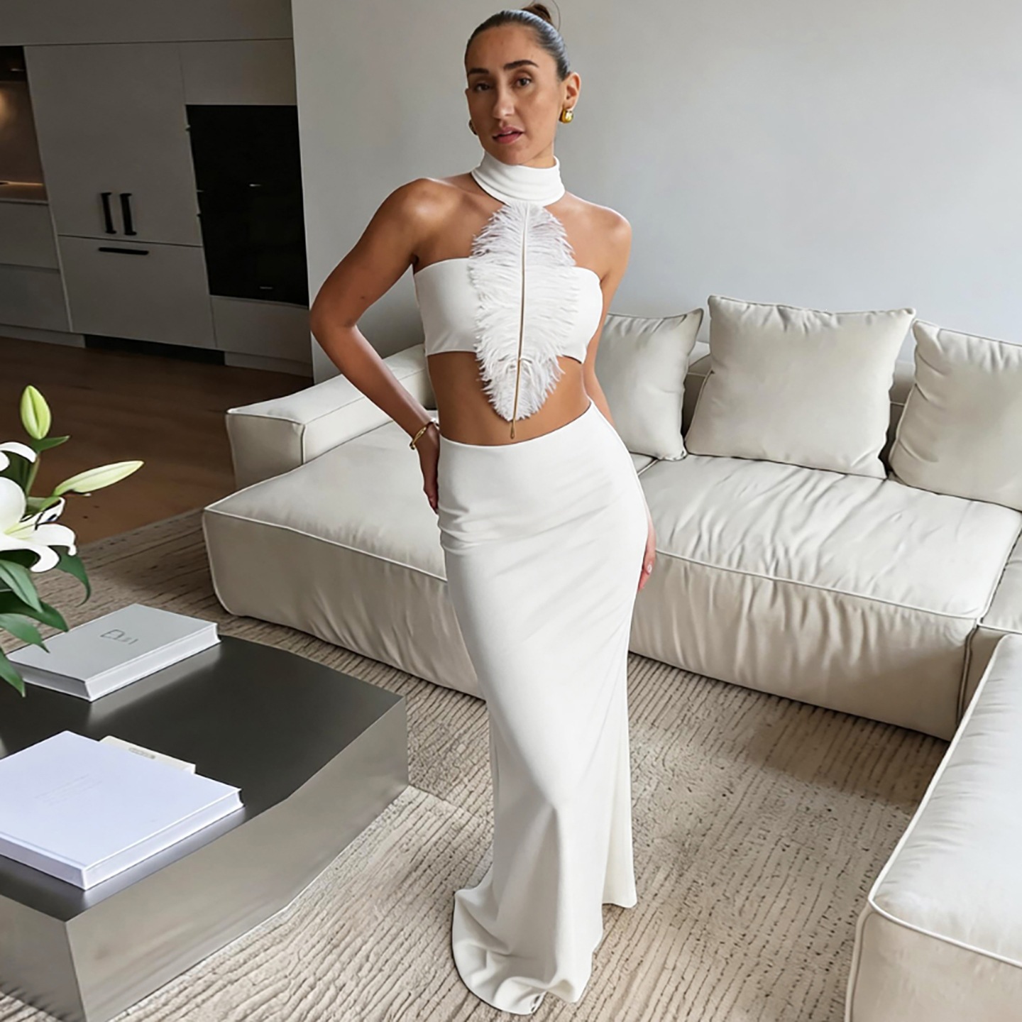 Women White Sexy Slim Waist-ba - Maxi Dress Halter 评论和价格