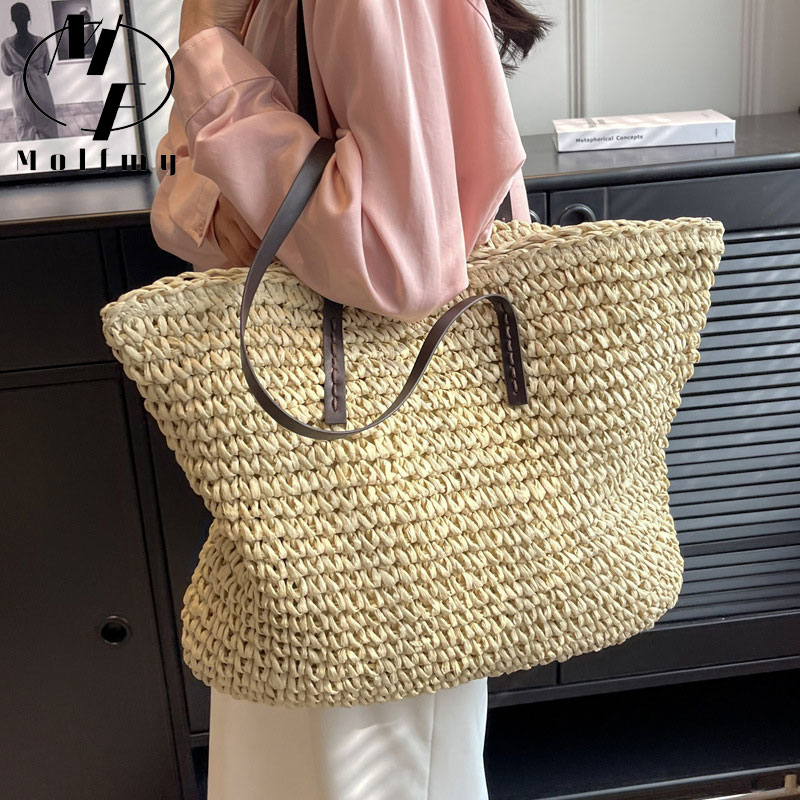 Straw Woven Tote Bags Casual L - Crochet Bag Raffia 评论和价格