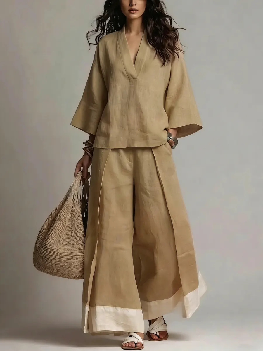 Summer Women V-neck Cotton Lin - Linen Pant Wide 评论和价格