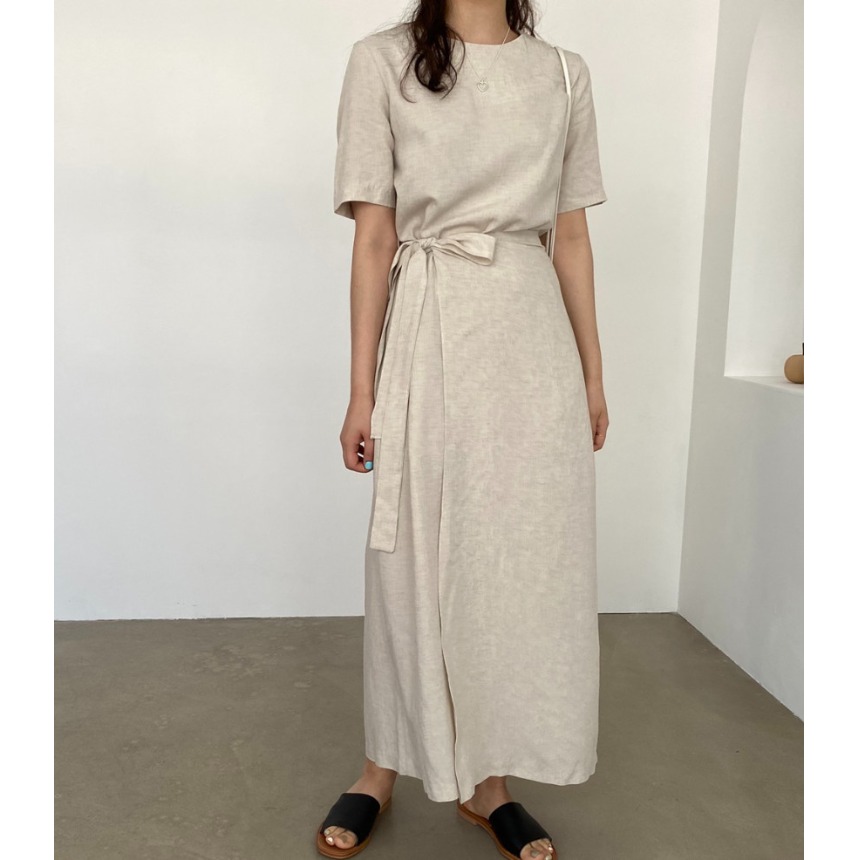 Elegant Cotton Linen Wrap Dres - Linen Dress Wrap 评论和价格