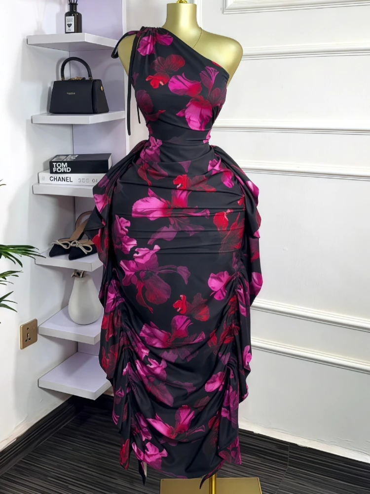 Women Floral Printed One Shoul - Midi Skirt Floral 评论和价格