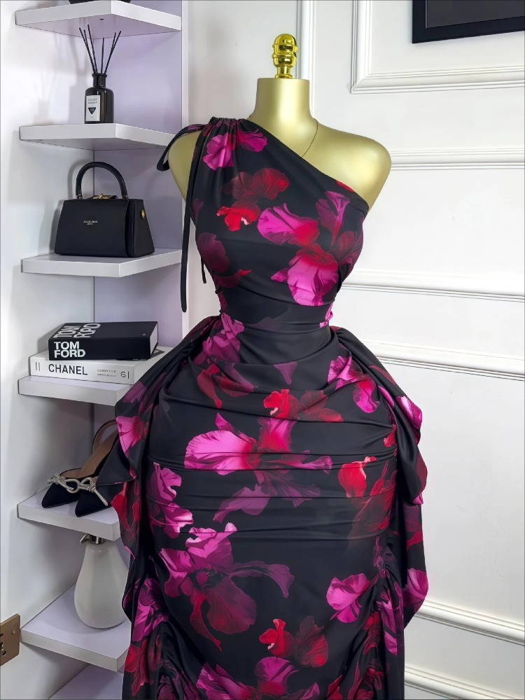 Women Floral Printed One Shoul - Midi Skirt Floral 评论和价格