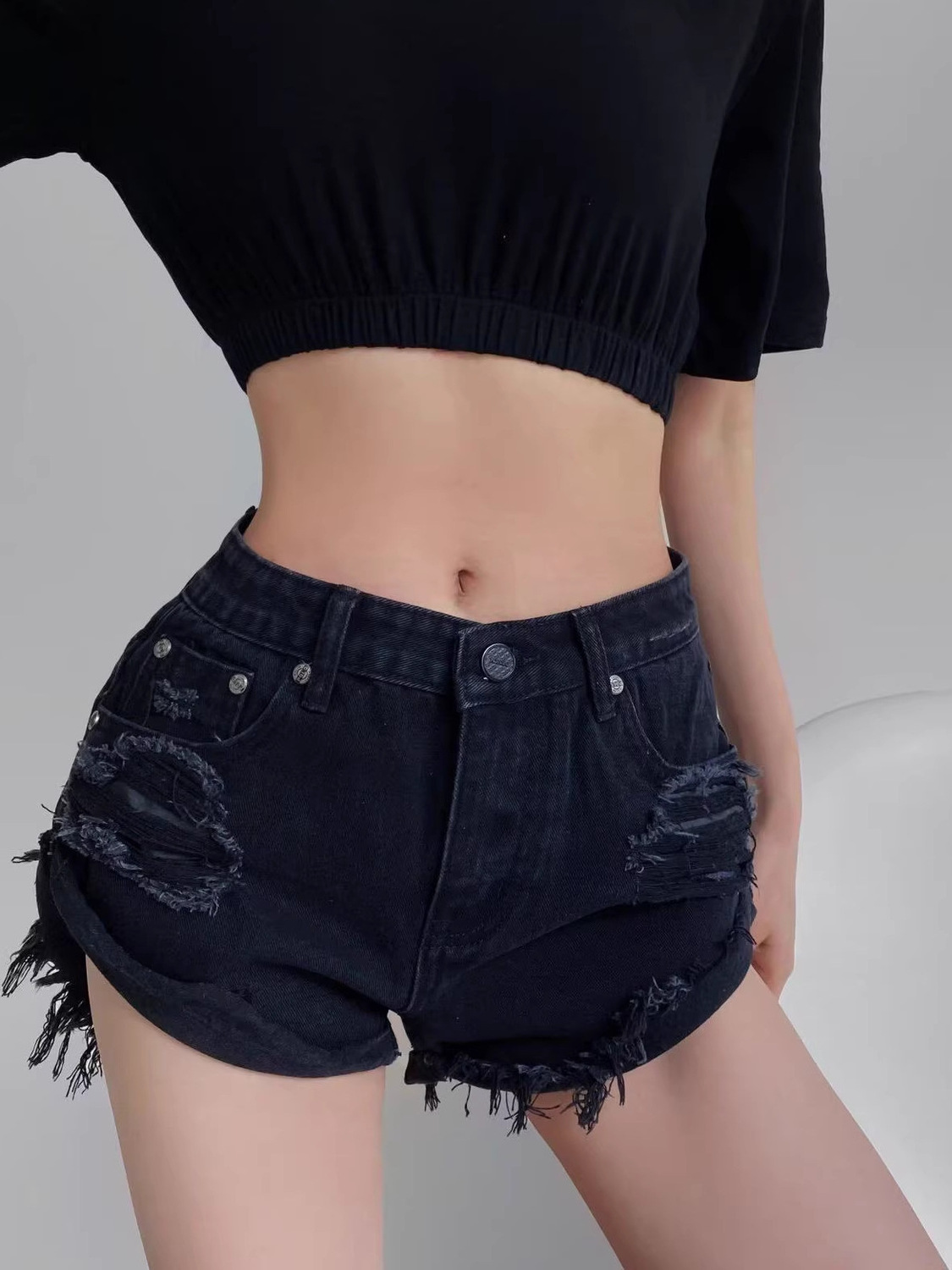 Women's Low Waist Distressed D - Shorts Denim Frayed 评论和价格