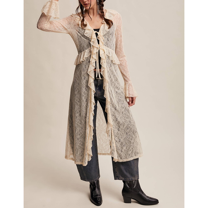 Women's Floral Lace Mesh Tie F - Kimono Sheer Floral 评论和价格