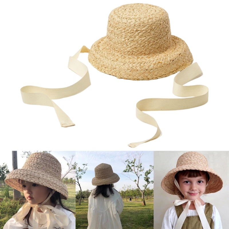 Handwoven Kids Straw  Cap Girl - Hat Floppy Wide 评论和价格
