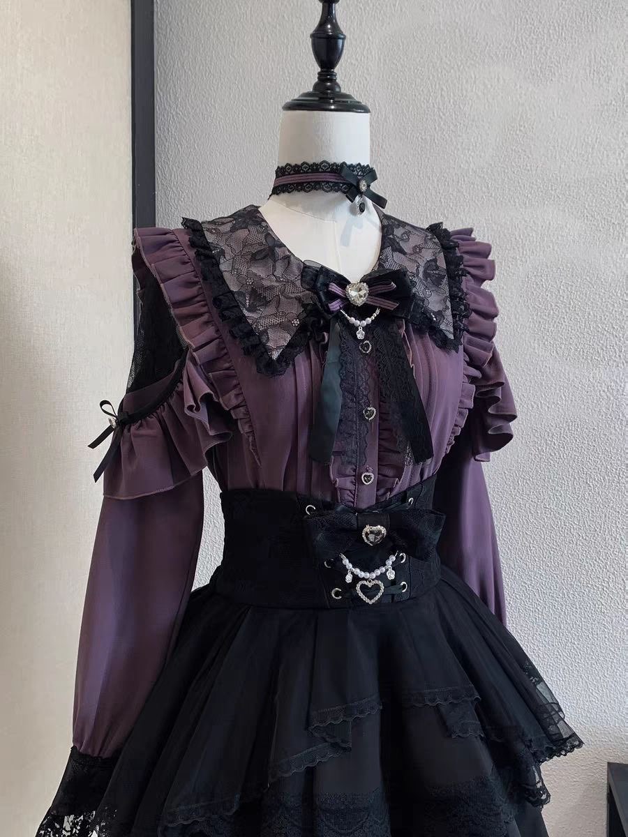 Harajuku Kawaii Skirt Sets Wom - Blouse Off Shoulder 评论和价格