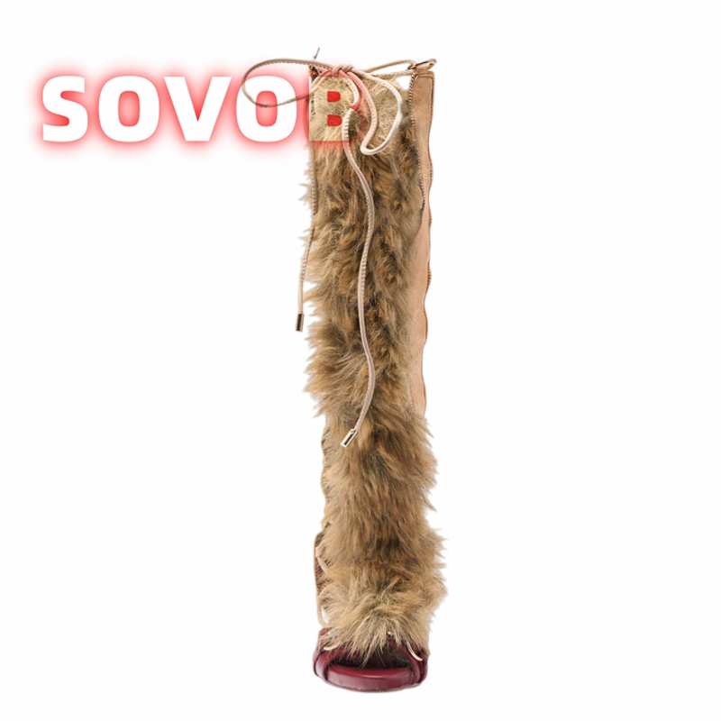 Retro Women's Faux Fur Strappy - Sandal Strappy Heeled 评论和价格