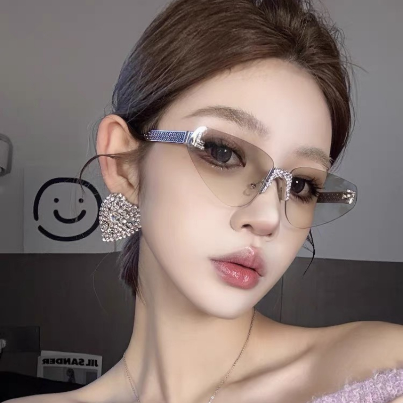 Women's Sexy Cat Eye Rimless R - Sunglasses Cat Eye 评论和价格