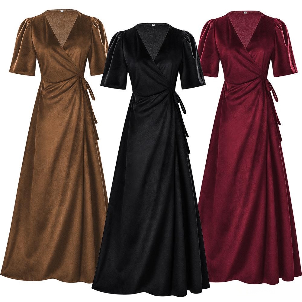 Ladies Long V-Neck Wrap Slim P - Linen Dress Wrap 评论和价格