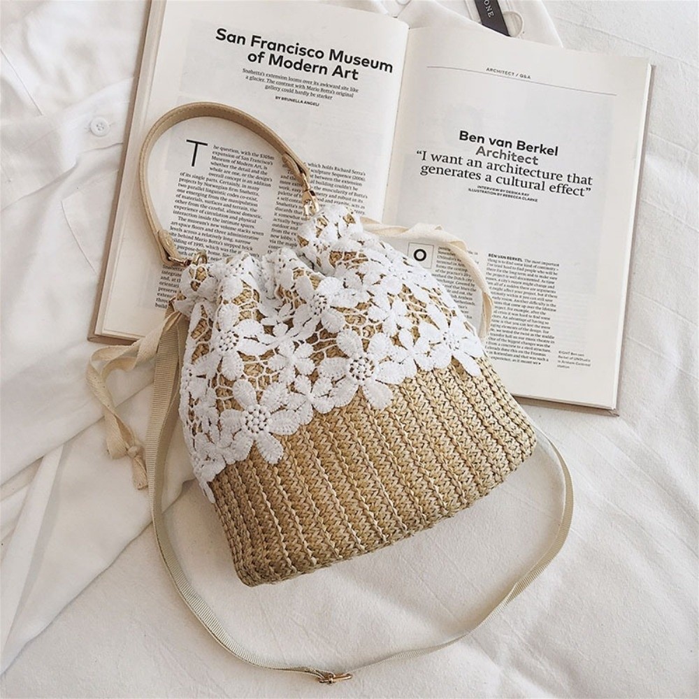Vintage Lace Straw Shoulder Ba - Tote Bag Beach 评论和价格