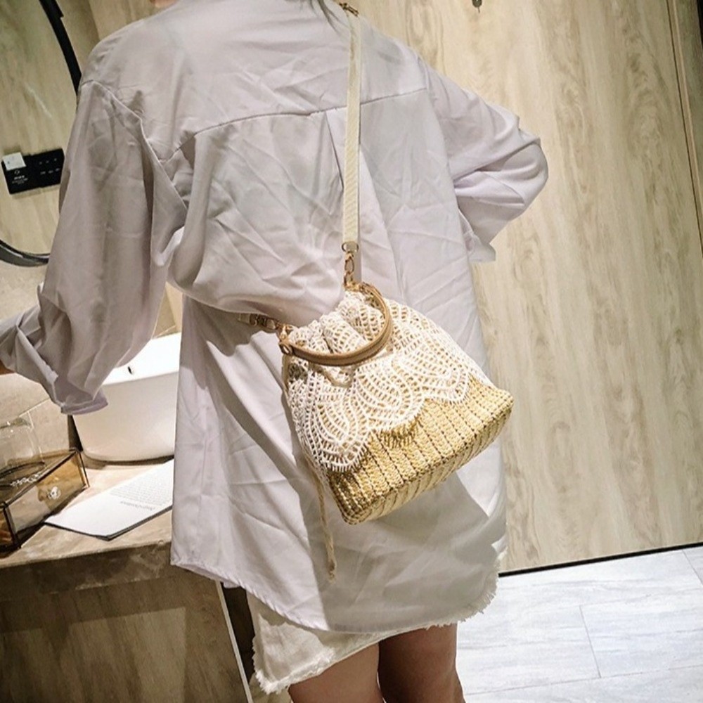 Vintage Lace Straw Shoulder Ba - Tote Bag Beach 评论和价格