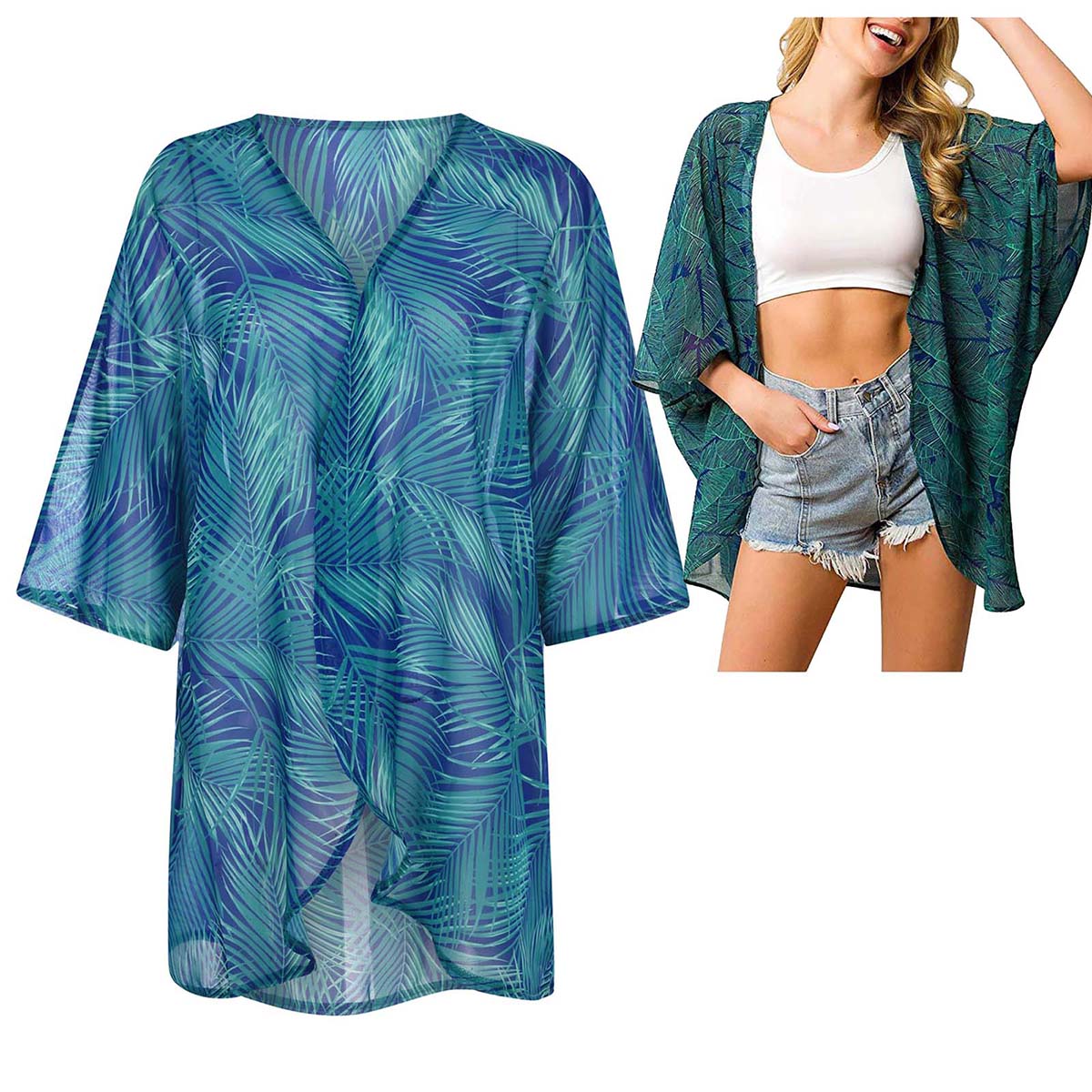 Women's Loose Sheer Chiffon Ki - Kimono Sheer Floral 评论和价格