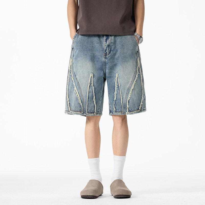 Men's Baggy Denim Jorts, Raw E - Shorts Denim Frayed 评论和价格