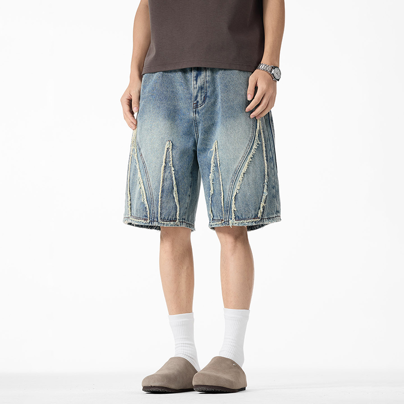 Men's Baggy Denim Jorts, Raw E - Shorts Denim Frayed 评论和价格