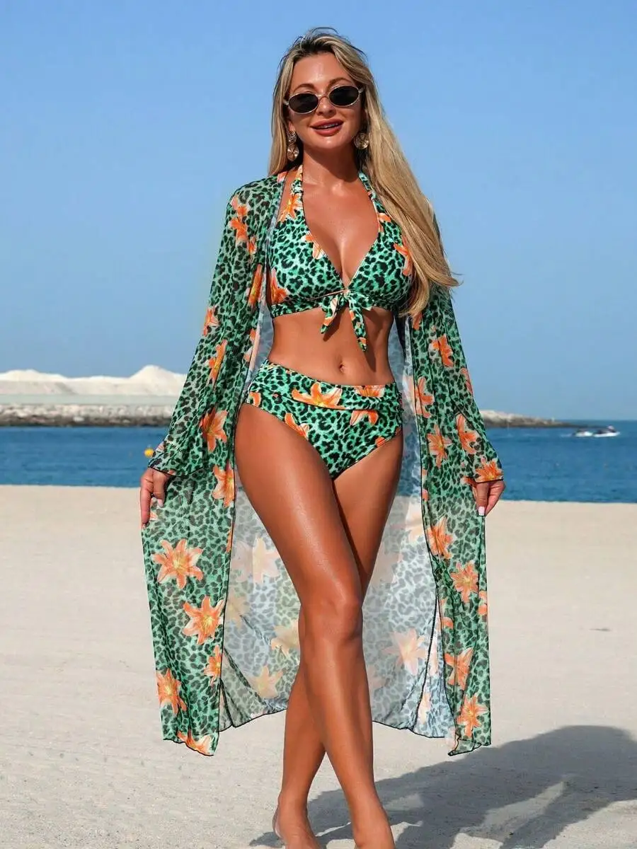 Womens 3-Piece Leopard Floral  - Kimono Sheer Floral 评论和价格