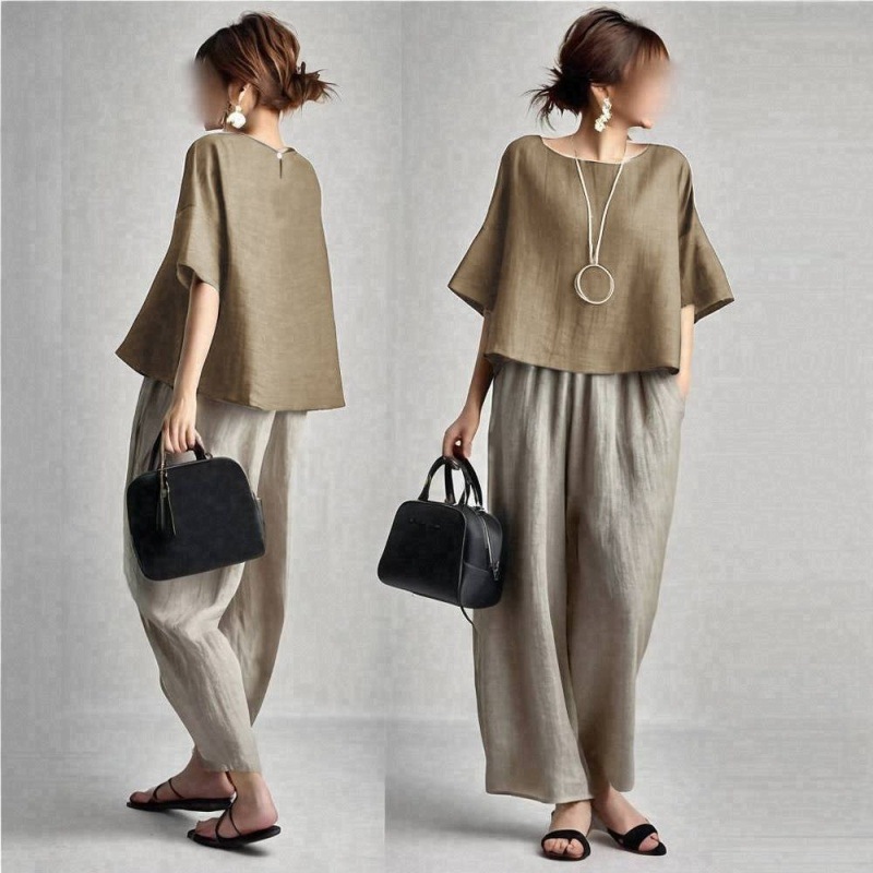 Two Pieces Women Pant Sets Sol - Linen Pant Wide 评论和价格
