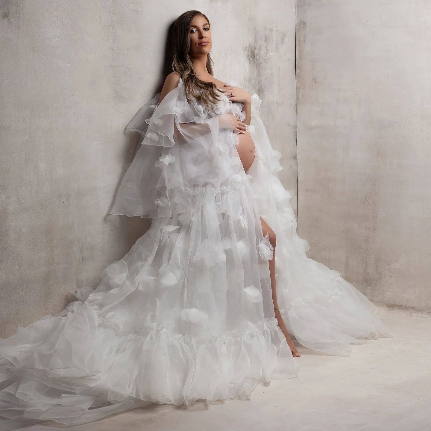 White Floral Tulle Bridal Wrap - Kimono Sheer Floral 评论和价格