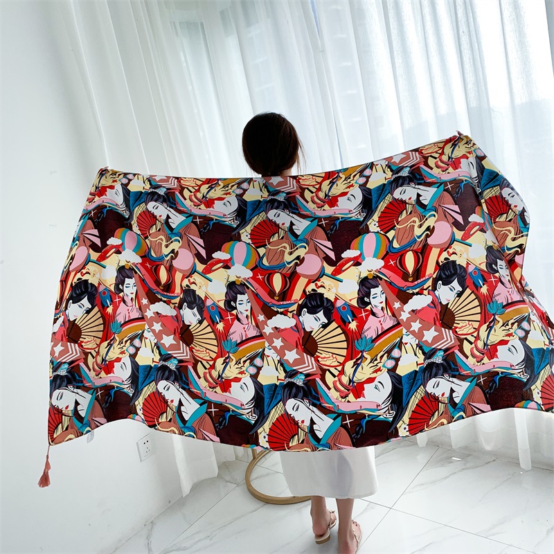 90x185cm Cotton Linen Print Su - Linen Dress Wrap 评论和价格