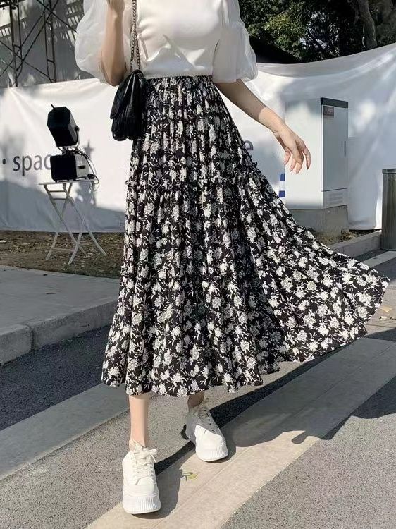 Floral Print A-Line Midi Skirt - Midi Skirt Floral 评论和价格