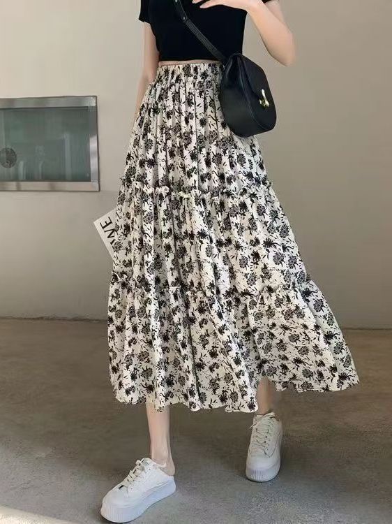 Floral Print A-Line Midi Skirt - Midi Skirt Floral 评论和价格